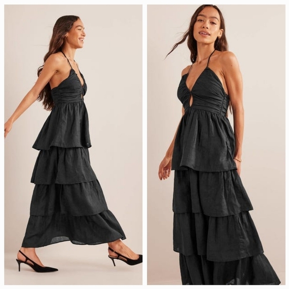 Boden Ruched Tiered Maxi Dress in Black size 6 NWT - Picture 5 of 11